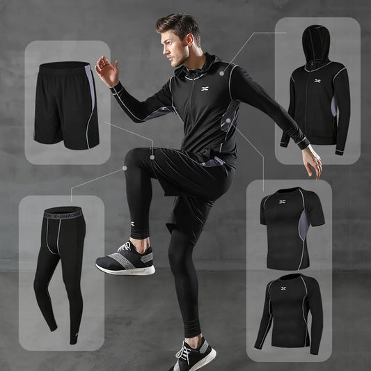 🔥 25% OFF 🔥 Men Tracksuit Gym Fitness Compression Sports Suit 5 Pcs/Set